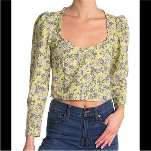 Topshop Prairie Yellow and Purple Puff Sleeve Top